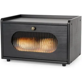 LuxusKollektion Brotkasten Brotkasten Brotbox Holz Zirbenholz Acryltür Magnetisch Schwarz braun