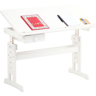 IDIMEX Kinderschreibtisch Flexi mit Kippfunktion und Höhenverstellung, praktischer Schreibtisch aus massiver Kiefer in weiß