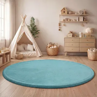 Paco Home Teppich Kinderzimmer Kinderteppich Baby Spielteppich Krabbeldecke Krabbelmatte Weich rutschfest Jungen Mädchen Deko, Grösse:200 cm Rund, Farbe:Blau