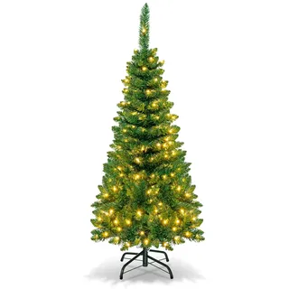 GOPLUS 135/200/225cm Weihnachtsbaum künstlich mit Beleuchtung, LED Tannenbaum künstlich, Weihnachtsbaum schmal mit PVC-Blättern, Christbaum Grün (mit warmweißer Beleuchtung, 135cm)