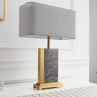Design Tischlampe ELEGANCIA 65cm gold grau Stoffschirm Marmor Nachttischlampe
