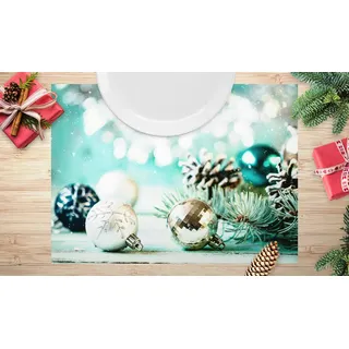 Tischsets | Platzsets - Weihnachten - Christbaumkugeln in türkis und silber - 12 Stück aus Premium Papier – Die Tischdekoration für die Weihnachtszeit