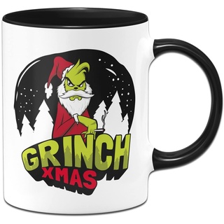 Tassenbrennerei Tasse mit Spruch - Grinch Xmas - Weihnachtstasse lustig - Kaffeetasse als Geschenk (Schwarz)