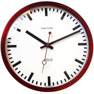 Hermle Wanduhr 30471-362100 Quarz Bahnhof Design rot 30cm (roter Sekundenzeiger) rot