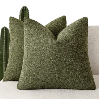 Foindtower Moderne, strukturierte Bouclé-Kissenbezüge, dekorativ, gemütlich, gewebt, Couchkissen für Stuhl, Sofa, Schlafzimmer, Wohnzimmer, Heimdekoration, 50,8 x 50,8 cm, Moosgrün, 2 Stück