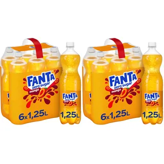Fanta Zero Mango Limonade – zuckerfreies, kalorienfreies Erfrischungsgetränk mit exotischem Mango-Geschmack – 6x 1,25L Einweg PET Flaschen – Vorratspack (Packung mit 2)