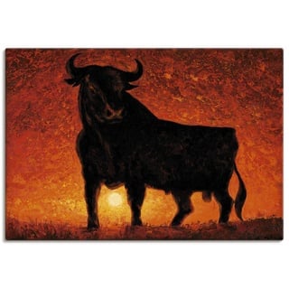 Artland Leinwandbild Wandbild Bild auf Leinwand 70x50 cm Wanddeko Stier Tiere Spanien Stierkampf Katalonien Malerei Modern Rot T4LC