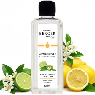 Maison Berger – Nachfüllung Zitronenblüte 500 ml für Lampe Berger – 2-in-1 geruchsneutralisierendes Raumduft-Öl – Zitrone, Neroli