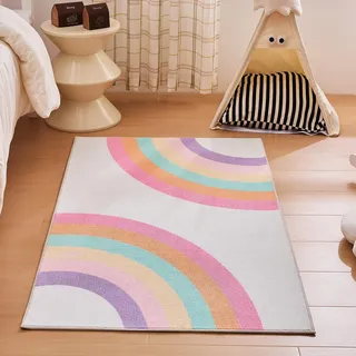 Sonive Rosa Regenbogen Teppich Kinderteppich für Junge Mädchen 80x150cm | Rutschfeste Krabbelmatte für Wohnzimmer, Schlafzimmer, Kinderzimmer