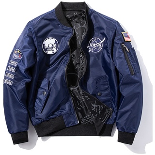 GLYIG Herren NASA Bomber Fliegerjacke Outwear Windbreaker Street Coat, Herren Bomberjacke Casual Herbst Winter Military Jacke und Mäntel Outwear (Color : Blau, Größe : 3XL)