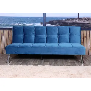 Mendler Sofa HWC-K21, Klappsofa Couch Schlafsofa, Nosagfederung Schlaffunktion Liegefläche 181x107cm ~ Samt, blau