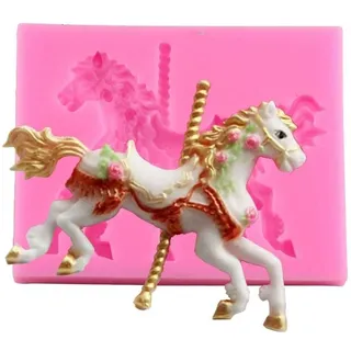 Silikon-3D-Karussell-Pferd-Form, Kuchenformen, Küche, Dekorationsform, Süßigkeiten, Ton, Rollfondant, Schokolade, Wachsformen Karussell-Kuchenaufsatz (Rosa)