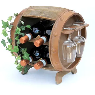 DanDiBo Ambiente DanDiBo Weinregal Holz Weinfass Braun 33 cm 2110 Bar Flaschenregal Flaschenständer Klein Fass Holzfass mit Glashalter