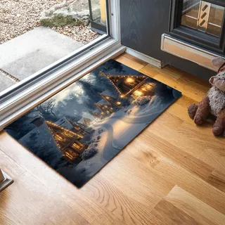GDJSMIN Schneehaus-Design Fußmatte Innen Und Außen, Mit Anti-Rutsch-Funktion Schmutzfangmatte, Robust Und Strapazierfähig Fussmatte Aussen Aus, (Blau, 90 x 150 cm)