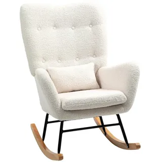 Homcom Schaukelstuhl, Schaukelsessel mit Armlehne, Teddystoff-Optik, Stillsessel mit Holzkufen, Lendenkissen, Relaxsessel Schwingsessel für Wohnzimmer,