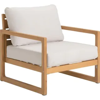 Dehner Lounge-Sessel Port-au-Prince, Gartensessel aus FSC®-em Teakholz, inkl. Polster, 84 x 79 x 83 cm (B/H/T), Sitzhöhe 44 cm, braun / beige - Beige/Braun
