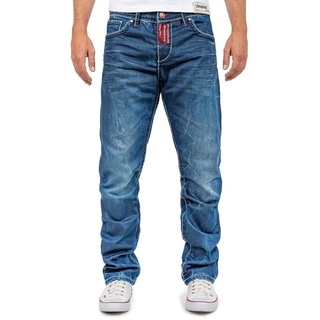 Cipo & Baxx Straight-Jeans Casual Hose BA-CD709 mit Stylischen Verzierungen blau 30