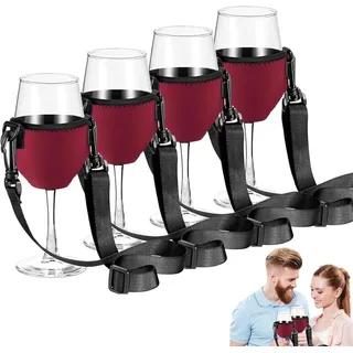 Yeehliny 4 Stück Weinglashalter Zum Umhängen Tragbare Weinglas Halterung zum Umhängen Becherhalter Verstellbarer Wine Glass Holder für Weihnachten Geburtstag Hochzeit Party (Wein/Mittel/20CM)