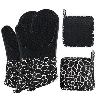 Auledio Topflappen Ofenhandschuhe 230°C Hitzebeständig - Rutschfest Silikon 1+2 Küche/BBQ, (Set, 2-tlg), Hitzebeständig bis 230 °C, rutschfest, BPA‐frei, ergonomisch schwarz