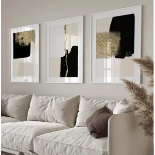 HEHGVCF 3 Stücke Poster Set Wandbilder Schwarz Beige Gold Marmor Geometrische Bilder, Wandbild Print für Wohnzimmer Home Deko Ohne Rahmen (Beige Gold, 40 x 60cm)
