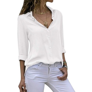ZWY Blusenshirt Damen Shirt Chiffon Elegant V-Ausschnitt Langarm Lässig Top M