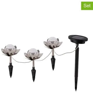 näve 3er-Set: LED-Solar-Gartenspieße "Lule" in Silber - (B)10 x (H)20 x (T)10 cm | Gr.: onesize