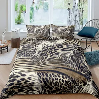Loussiesd Leopard Muster Bettbezug Tierdruck Gepard König Bettwäsche Set für Kinder Mann und Frau Luxus Bettwäsche 135x200cm Goldene Schlafzimmer Kollektion Dekor 2 Stück