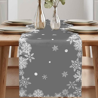 Tischläufer Winterlich, Tischläufer Weihnachten modern in Grau, Tischläufer Weihnachten, Schneeflocke Tischläufer, Graue Weihnachten Tischdecke für Winter Weihnachten (Schneeflocke, 40 x 140 cm)