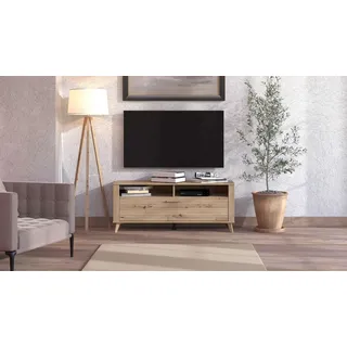 INOSIGN Redon Lowboard 128,5 cm Beige/Artisan Eiche Kunststoff/Metall/Spanplatte/Holzwerkstoff