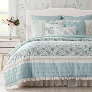 Madison Park Dawn Steppdecken-Set, 100% Baumwolle, Shabby-Chic-Stil, modernes Landhaus-Design, für alle Jahreszeiten, Daunen-Alternative, passende Kissenbezüge, Bettrock, dekorative Kissen,