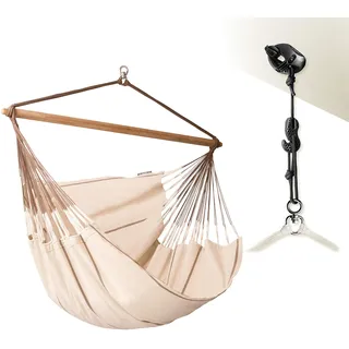 LA SIESTA®-Habana Hängesessel Kingsize + Befestigungsset für Entspannung & Stil: 360° Drehgelenk, hochwertiges Bambusholz - GOTS-zertifizierte Baumwolle Familien, Paare(Nougat)