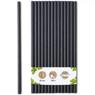 BIOZOYG 150 Stück Jumbo Papiertrinkhalme 23cm,  Ø8mm, schwarz, Strohhalme, Saugrohre, Trinkröhrchen, dicke XL Getränkerohre für Smoothies und Shakes