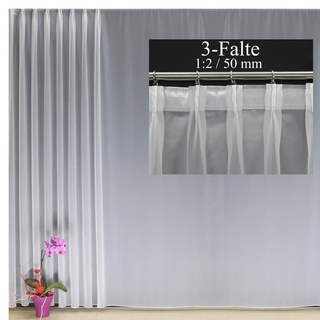 EASYHomefashion Hochwertige Fertiggardine Voile Store Deko Schal mit Faltenband Bleiband 3-Falten-KRÄUSELBAND 1:2/50 mm (größe wählbar), 110 x 425 cm (HöhexBreite)