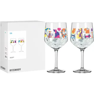 RITZENHOFF 8105001 Gin-Glas Set 700 ml - Serie Tierisch glücklich - 2 Stück mit Gin-Kelch Hunde Motiv bunt - Made in Germany