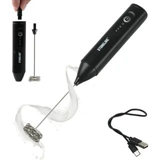 STONELINE Elektrischer Milchaufschäumer USB C Aufladbar mit 3 Stufen, Mixstab mit Edelstahl Schneebesen Doppelfeder Schaumbereiter Getränkemixer Handmixer für Kaffee Cappuccino Cocktails, Schwarz