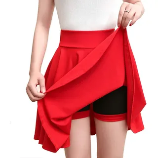 Chickw1 Kurz Röcke für Damen Basic Solid Grose Grösen Faltenrock, Sommer Retro Sexy Vielseitige Dehnbaren Hohe Taille Skaterrock Informell A-line Minikleid Rock (XXXL,Rot)