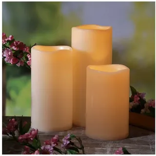 MARELIDA LED-Kerze LED Kerzenset XXL für Außen flackernd outdoor 3 Größen Timer creme Set (3-tlg) beige