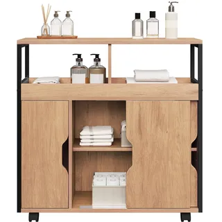 EUGAD Badezimmerschrank 70 x 70 x 20 cm Schwarz/Helle Eiche