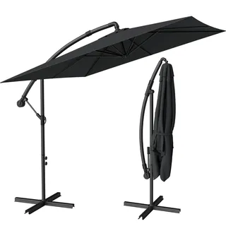 Lointain Sonnenschirm Rechteckig mit Ständer 250 x 250 cm, großer Ampelschirm Ø 350cm mit Kurbel, Aluminium Gartenschirm Marktschirm Terrassenschirm UV-Schutz Windfest 360° drehbar, Dunkelgrau