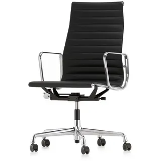 Vitra Bürodrehsessel Alu-Chair Leder Premium F schwarz, Designer Charles & Ray Eames, 58.5x101-113x58-72 cm