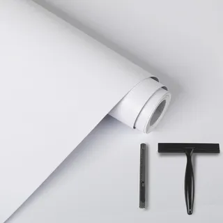 Alened Klebefolie Möbel Weiß Möbelfolie Selbstklebende Inklusive Toolkit | 60x500cm Matt Wasserfest Folie für Möbel Dekoration Wand, Küche Arbeitsplatte, Küchenschrank Dekorativ für Küchenmöbel