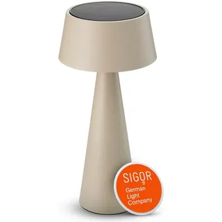 SIGOR Solino dünenbeige - Solar-LED Akku-Tischlampe mit Magnetgelenk & Doppelladefunktion (Solar & USB-C), dimmbar & kabellos, IP44 Outdoor-Tischleuchte, bis 6,5 h Leuchtdauer