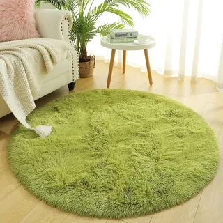 Runder, Grüner Plüschteppich Für Mädchenzimmer, 120 Cm, Für Wohnzimmer Und Kinderzimmer, Weiches Design