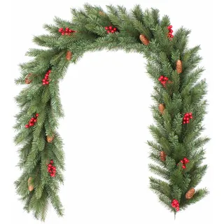 Tannengirlande 2m x ca. 30cm mit Beeren und Zapfen - für Indoor & Outdoor - künstliche Weihnachtsgirlande mit Mix aus Soft & Spritzguss & Hartnadeln - Kunstgirlande Dekogirlande Weihnachten - Grün