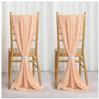 Yurosiay 2 Stück Hochzeit Stuhlhussen Stuhlschleifen Chiffon Romantisch Tüll Stuhlbezug Chiffon Stuhlschärpen Hochzeit Gangstuhl Deko Tüll Schleife Stuhl für Hochzeit Champagner 50X300cm
