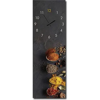 daazoo Wanduhr Spices & Spoons 20 x 60 cm | lautlose Uhr aus Glas Made in EU - Glasuhr inklusive Wandaufhängung - Wanduhr ohne Tickgeräusche mit Metallzeiger | Küchenuhr Küche | eckig | analog modern