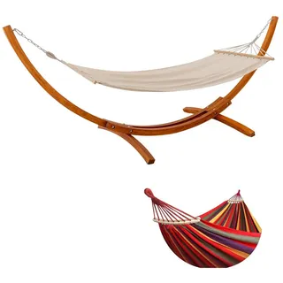 HOMAVO Hängematte mit Gestell, Mit 2 Hängematte, Stabiles Holzgestell, 200kg Belastbarkeit, Maße: 320x120x120 cm, Höhenverstellbar bunt
