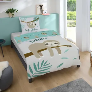 Familando – Faultier Wendemotiv Bettwäsche-Set (2-teilig) – Decken- & Kissenbezug 135x200 cm & 80x80 cm mit Reißverschluss – 100% Baumwolle – Atmungsaktiv & Hautfreundlich – Öko-TEX Zertifiziert