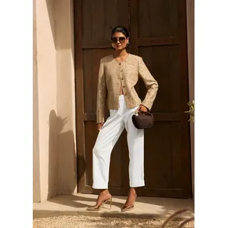 MADELEINE Kurzblazer Glanzblazer mit Pailletten Eleganter Einreiher mit Rundhals, Leistentaschen und Langarm braun 38