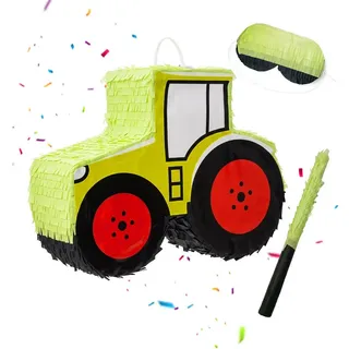 Relaxdays Pinata Traktor 3tlg. Gold/Rot/Schwarz